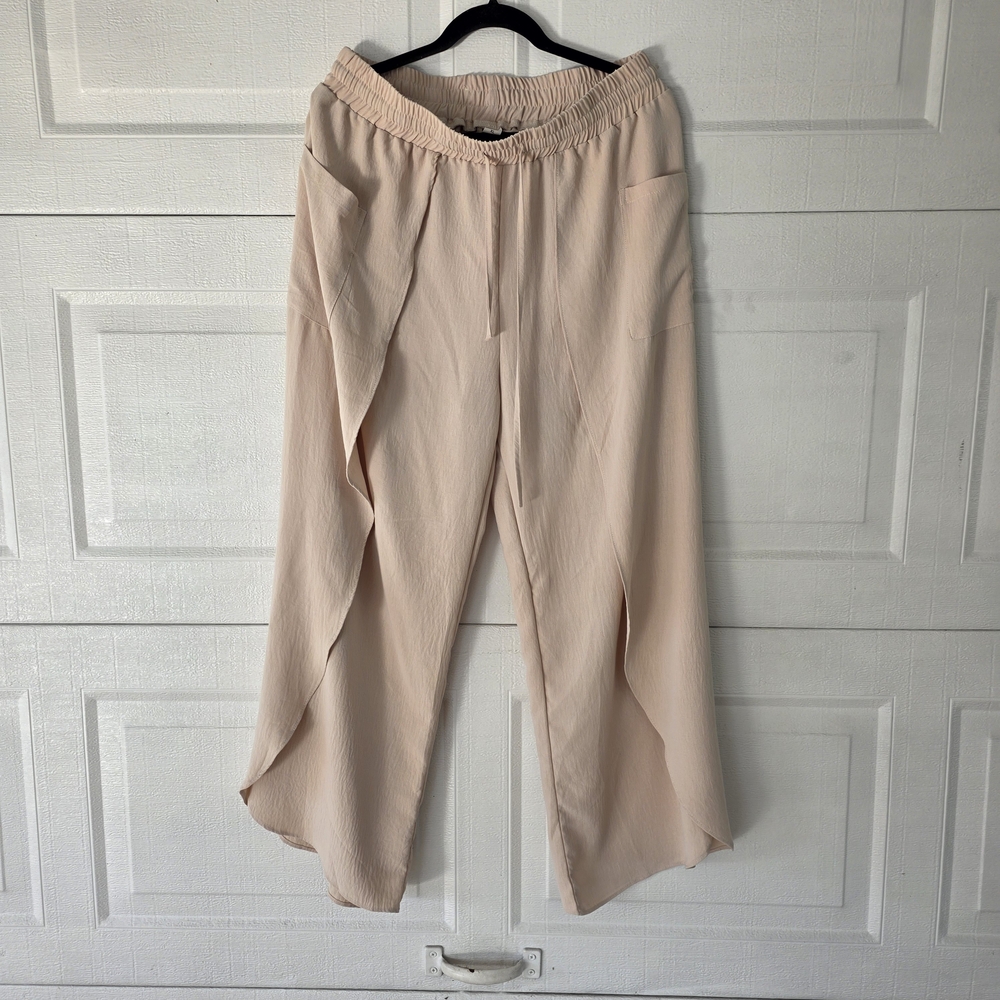 B Beige Split-Leg Pants XL| Boho Resort Style Wide Leg | Coastal Minimalist - Picture 4 of 11